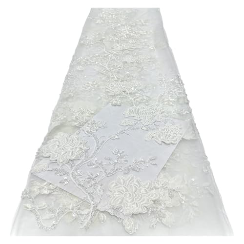 5 Yards Laminierter Perlenstoff, Kleid, Blumenspitze, Perlenstickerei, Perlenspitze(1) von CCZRD
