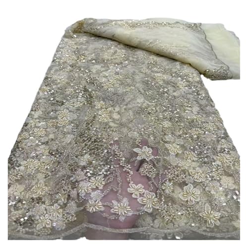 5 Yards Pailletten-Spitzenstickerei-Stoff, Perlenröhrenstickerei, Modische Netzstoffe, Damen-Hochzeitskleid, Perlenstoffe(2) von CCZRD