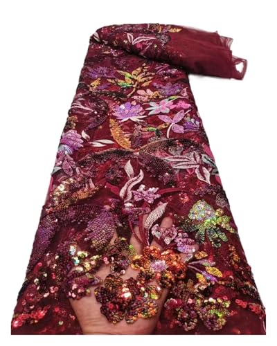 5 Yards Spitzennetz Perlenstoff Schwere Perlen Pailletten Blumen Bestickt Abendkleid Pailletten Kleidung Hochzeitskleid Stoff(3) von CCZRD
