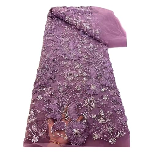 5 Yards Spitzenstoff, Perlenstickerei, Pailletten, Netzstoff, Kubische Blumenstickerei, Spitzenkleidstoffe(5) von CCZRD