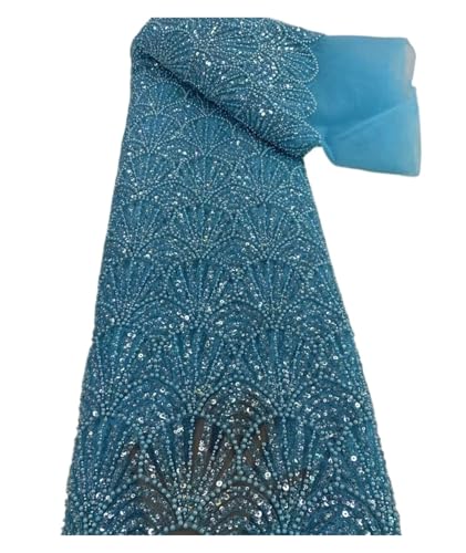 5 Yards Spitzenstoff Perlenstickerei Perlenröhren Perlen Pailletten Bestickte Spitzenbesatz Mesh Stoff Brautkleid Kleidung Stoff(2) von CCZRD
