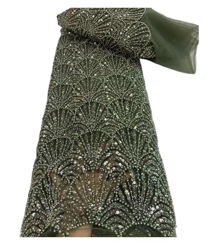 5 Yards Spitzenstoff Perlenstickerei Perlenröhren Perlen Pailletten Bestickte Spitzenbesatz Mesh Stoff Brautkleid Kleidung Stoff(7) von CCZRD