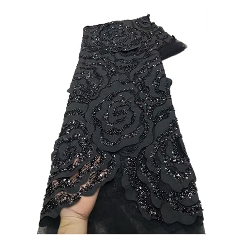 5 Yards Stoffe Handgefertigte Perlenspitzenstoffe Kleider Kleider Stickereistoffe(Black) von CCZRD