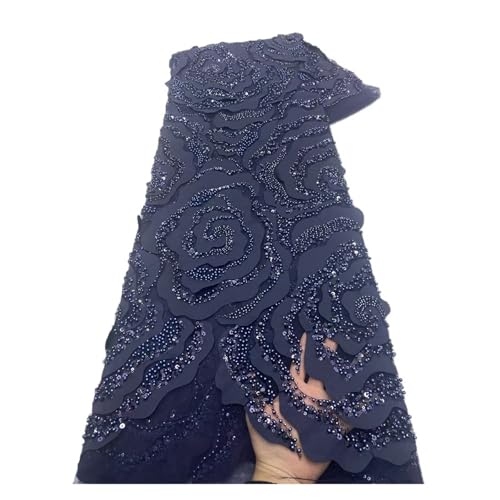 5 Yards Stoffe Handgefertigte Perlenspitzenstoffe Kleider Kleider Stickereistoffe(Dark Blue) von CCZRD