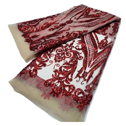 5 Yards Symmetrischer Spitzenstoff Im Retro-Stil Mit Pailletten Im Hofstil, Bestickter Spitzenstoff For Damenabendkleider, Hochzeitskleider(1) von CCZRD