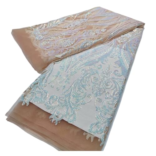 5 Yards Symmetrischer Spitzenstoff Im Retro-Stil Mit Pailletten Im Hofstil, Bestickter Spitzenstoff For Damenabendkleider, Hochzeitskleider(4) von CCZRD