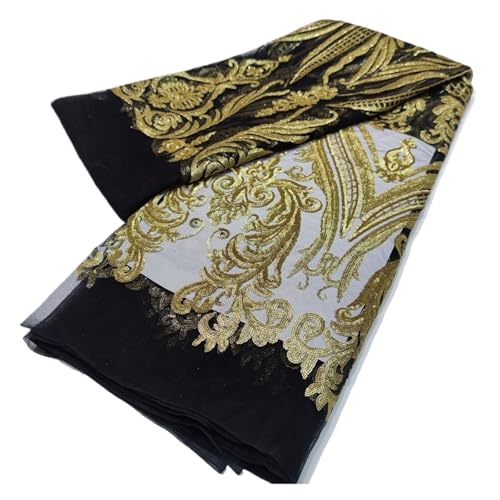 5 Yards Symmetrischer Spitzenstoff Im Retro-Stil Mit Pailletten Im Hofstil, Bestickter Spitzenstoff For Damenabendkleider, Hochzeitskleider(7) von CCZRD