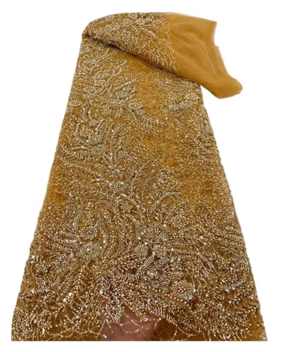 Afrikanische Perlen Bräutigam Tüll Spitze Stoff Pailletten Stickerei Französisch Tüll Schnürsenkel For Nigeiran Party Kleid 5 Yards(5) von CCZRD