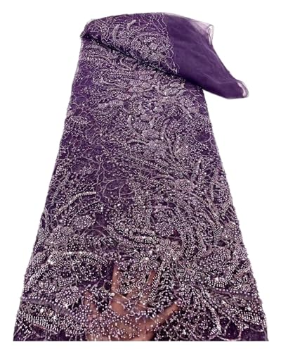 Afrikanische Perlen Bräutigam Tüll Spitze Stoff Pailletten Stickerei Französisch Tüll Schnürsenkel For Nigeiran Party Kleid 5 Yards(7) von CCZRD