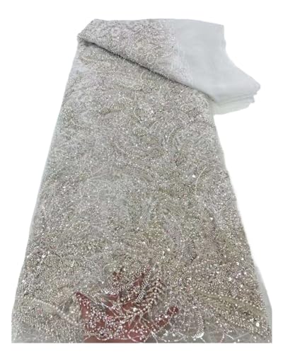 Afrikanische Perlen Bräutigam Tüll Spitze Stoff Pailletten Stickerei Französisch Tüll Schnürsenkel For Nigeiran Party Kleid 5 Yards(9) von CCZRD