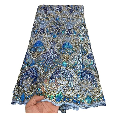 Afrikanische Spitze Stoff Pailletten Stickerei Gold Party Kleider Mesh Stoffe For Frauen Tüll Design Nähen 5 Yards Tuch(9) von CCZRD
