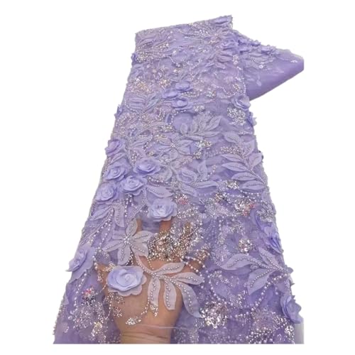 Afrikanischer 3D-Spitzenstoff Mit Perlenstickerei For Frauen, Hochzeitskleid, Nigerianischer Spitzenstoff, 5 Yards(XY04-7) von CCZRD