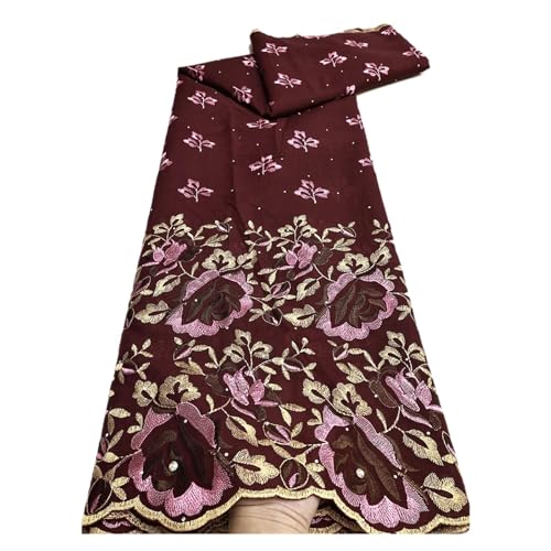Afrikanischer Baumwollspitzenstoff, Stickerei, Nigerianischer Schweizer Voile-Spitzenstoff, 5 Meter, Nähen For Frauen, Hochzeitsparty-Kleid(LY4168-4) von CCZRD
