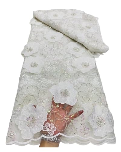 Afrikanischer Nigerianischer Pailletten-Perlen-Stein-Abschlussball-Kleider-Tüll-Spitzenstoff, Stickerei, Nähen, 5 Yard(7) von CCZRD