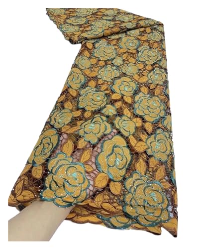 Afrikanischer Nigerianischer Reiner Spitzenstoff, Tüll, Damast, Stickerei, Partykleid, Pailletten, Baumwolle, 5 Yards(5) von CCZRD