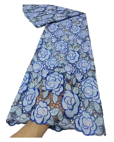 Afrikanischer Nigerianischer Reiner Spitzenstoff, Tüll, Damast, Stickerei, Partykleid, Pailletten, Baumwolle, 5 Yards(5) von CCZRD