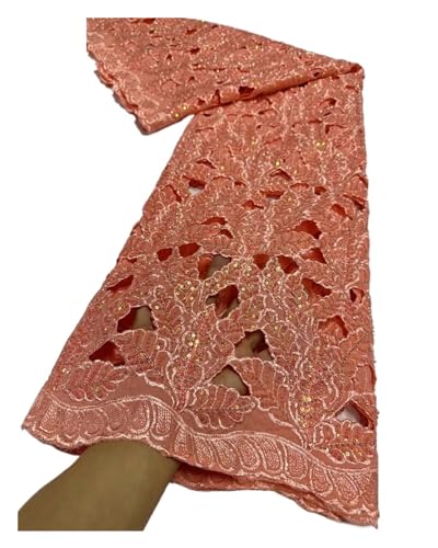Afrikanischer Nigerianischer Spitzenstoff, Stickerei, Tüll, Baumwolle, Hochzeitskleid, Guipure-Pailletten, Chiffon, 5 Yards(6) von CCZRD