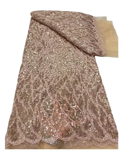 Afrikanischer Nigerianischer Tüll-Spitzenstoff, Damast-Stickerei, Hochzeitskleid, Weiße Pailletten For Nähen, 5 Yards(3) von CCZRD