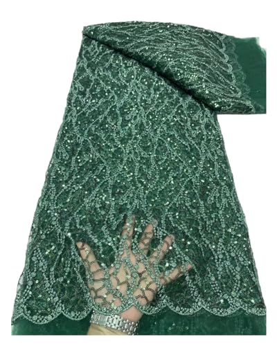 Afrikanischer Nigerianischer Tüll-Spitzenstoff, Damast-Stickerei, Hochzeitskleid, Weiße Pailletten For Nähen, 5 Yards(9) von CCZRD