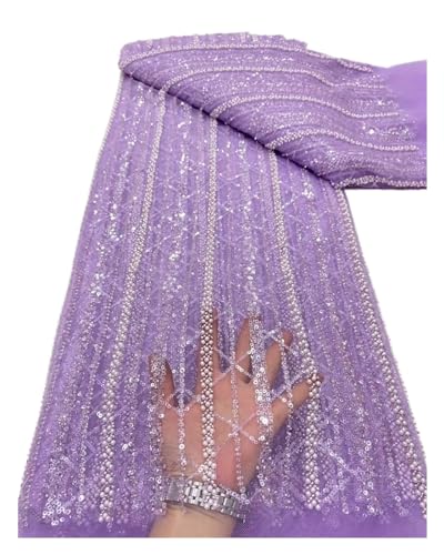 Afrikanischer Nigerianischer Tüll-Spitzenstoff, Pailletten, Nähen, Guipure-Stickerei, Perlen, Steinkleider, 5 Yards(3) von CCZRD