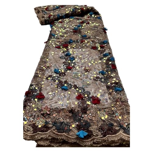 Afrikanischer Nigerianischer Tüll-Spitzenstoff, Pailletten, Stickerei, Französische Guipure, Hochzeits-Party-Kleid, Perlen, 5 Yards(1) von CCZRD