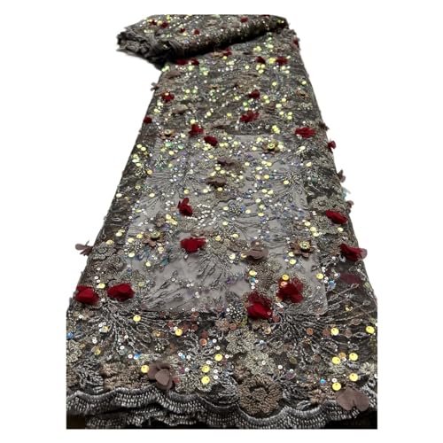 Afrikanischer Nigerianischer Tüll-Spitzenstoff, Pailletten, Stickerei, Französische Guipure, Hochzeits-Party-Kleid, Perlen, 5 Yards(2) von CCZRD