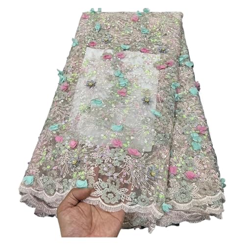 Afrikanischer Nigerianischer Tüll-Spitzenstoff, Pailletten, Stickerei, Französische Guipure, Hochzeits-Party-Kleid, Perlen, 5 Yards(3) von CCZRD