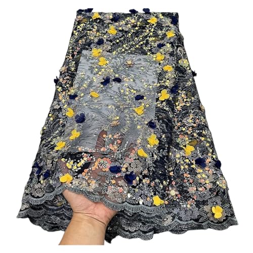Afrikanischer Nigerianischer Tüll-Spitzenstoff, Pailletten, Stickerei, Französische Guipure, Hochzeits-Party-Kleid, Perlen, 5 Yards(4) von CCZRD