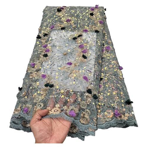 Afrikanischer Nigerianischer Tüll-Spitzenstoff, Pailletten, Stickerei, Französische Guipure, Hochzeits-Party-Kleid, Perlen, 5 Yards(6) von CCZRD