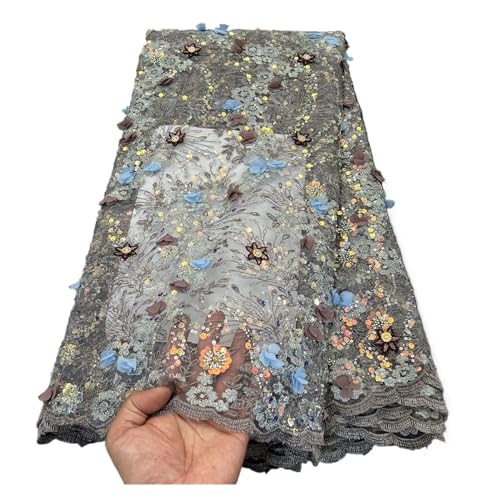 Afrikanischer Nigerianischer Tüll-Spitzenstoff, Pailletten, Stickerei, Französische Guipure, Hochzeits-Party-Kleid, Perlen, 5 Yards(7) von CCZRD