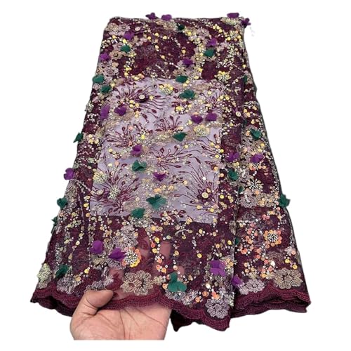 Afrikanischer Nigerianischer Tüll-Spitzenstoff, Pailletten, Stickerei, Französische Guipure, Hochzeits-Party-Kleid, Perlen, 5 Yards(8) von CCZRD
