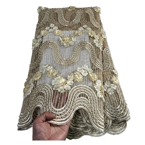Afrikanischer Nigerianischer Tüll-Spitzenstoff, Pailletten, Stickerei, Perlen, Hochzeitskleid, 5 Yards(1) von CCZRD