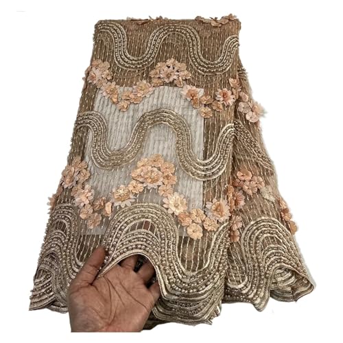 Afrikanischer Nigerianischer Tüll-Spitzenstoff, Pailletten, Stickerei, Perlen, Hochzeitskleid, 5 Yards(2) von CCZRD