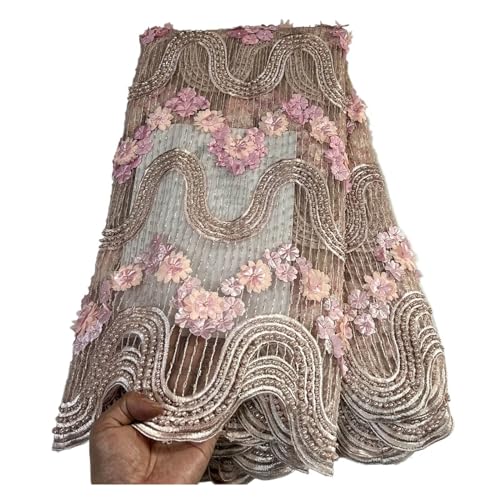 Afrikanischer Nigerianischer Tüll-Spitzenstoff, Pailletten, Stickerei, Perlen, Hochzeitskleid, 5 Yards(3) von CCZRD