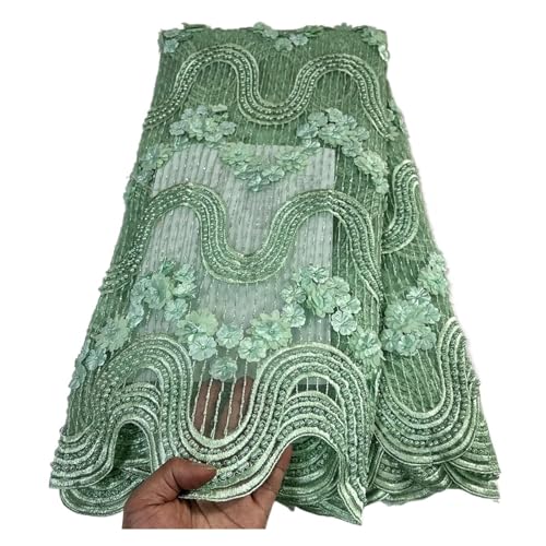 Afrikanischer Nigerianischer Tüll-Spitzenstoff, Pailletten, Stickerei, Perlen, Hochzeitskleid, 5 Yards(4) von CCZRD