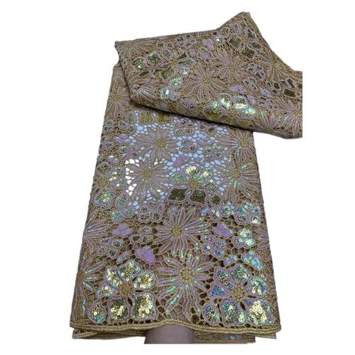 Afrikanischer Nigerianischer Tüll-Spitzenstoff, Pailletten-Stickerei, Partykleid, Französischer Guipure-Stoff For Nähen, 5 Yards(1) von CCZRD