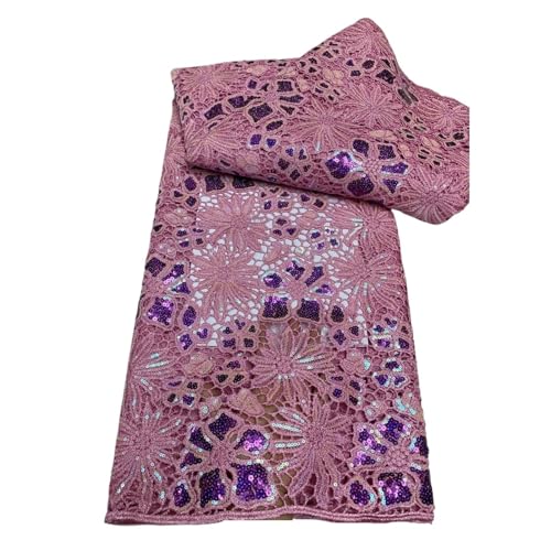 Afrikanischer Nigerianischer Tüll-Spitzenstoff, Pailletten-Stickerei, Partykleid, Französischer Guipure-Stoff For Nähen, 5 Yards(4) von CCZRD