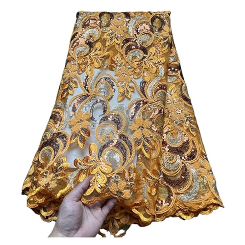 Afrikanischer Nigerianischer Tüll-Spitzenstoff Mit Pailletten, Stickerei, Nähen, Ballkleider, Perlen, 5 Yards(1) von CCZRD