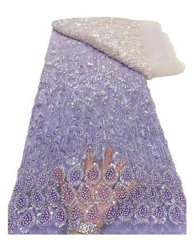Afrikanischer Pailletten-Spitzenstoff, Spitzenstickerei, 3D-Perlen-Mesh-Stoff, 5 Yards, For Frauen, Hochzeit, Party, Kleid(1) von CCZRD