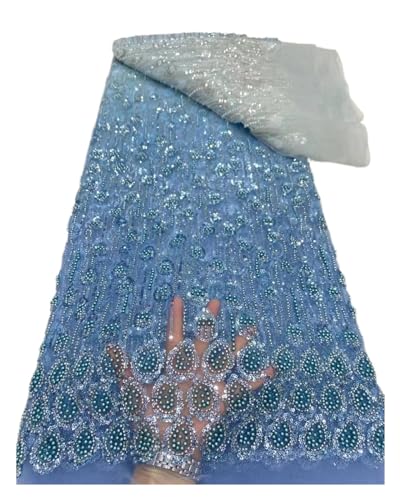 Afrikanischer Pailletten-Spitzenstoff, Spitzenstickerei, 3D-Perlen-Mesh-Stoff, 5 Yards, For Frauen, Hochzeit, Party, Kleid(2) von CCZRD