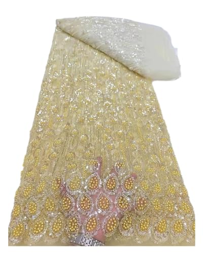Afrikanischer Pailletten-Spitzenstoff, Spitzenstickerei, 3D-Perlen-Mesh-Stoff, 5 Yards, For Frauen, Hochzeit, Party, Kleid(4) von CCZRD