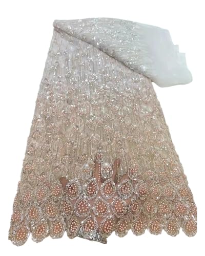 Afrikanischer Pailletten-Spitzenstoff, Spitzenstickerei, 3D-Perlen-Mesh-Stoff, 5 Yards, For Frauen, Hochzeit, Party, Kleid(5) von CCZRD