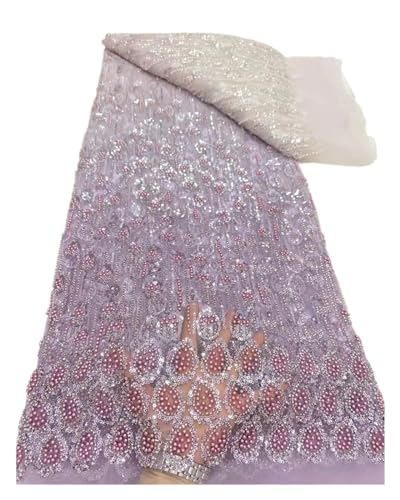 Afrikanischer Pailletten-Spitzenstoff, Spitzenstickerei, 3D-Perlen-Mesh-Stoff, 5 Yards, For Frauen, Hochzeit, Party, Kleid(6) von CCZRD