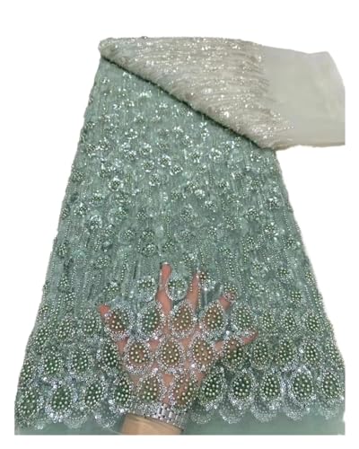 Afrikanischer Pailletten-Spitzenstoff, Spitzenstickerei, 3D-Perlen-Mesh-Stoff, 5 Yards, For Frauen, Hochzeit, Party, Kleid(7) von CCZRD