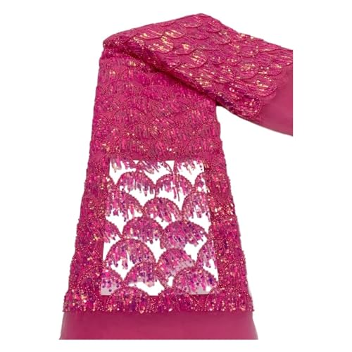 Afrikanischer Pailletten-Spitzenstoff, Stickerei, Perlen, Nigerianischer Französischer Tüll, Spitzenmaterial For Hochzeitskleid, 5 Yards(3) von CCZRD