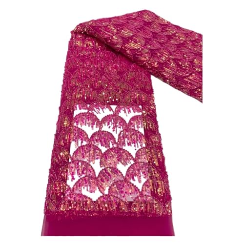 Afrikanischer Pailletten-Spitzenstoff, Stickerei, Perlen, Nigerianischer Französischer Tüll, Spitzenmaterial For Hochzeitskleid, 5 Yards(5) von CCZRD