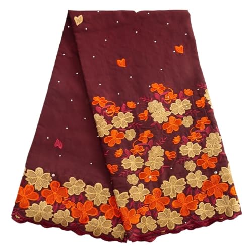 Afrikanischer Schweizer Baumwoll-Spitzenstoff, Bestickte Schweizer Voile-Spitze In Der Schweiz Mit Steinen For Nigerianisches Kleid, 5 Yard(7african lace fabric) von CCZRD