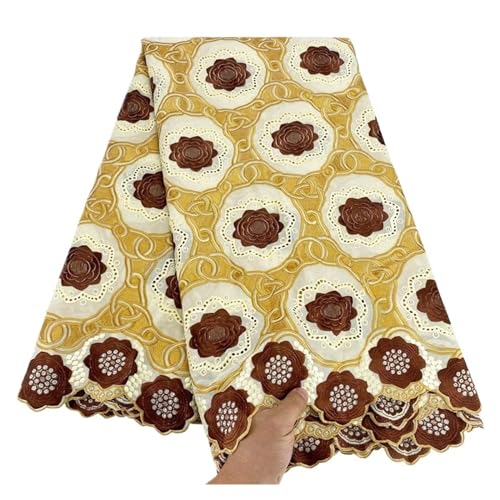 Afrikanischer Schweizer Voile-Spitzenstoff, Baumwolle, Beige, Kaffeebraun, Afrikanischer Spitzenstoff, 5 Yards(Beige Coffee) von CCZRD