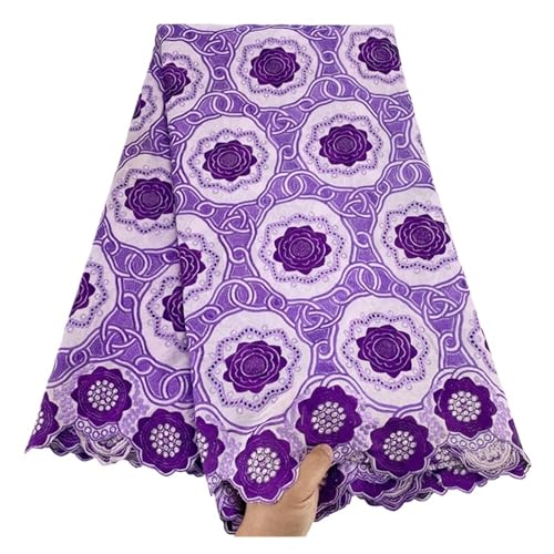 Afrikanischer Schweizer Voile-Spitzenstoff, Baumwolle, Beige, Kaffeebraun, Afrikanischer Spitzenstoff, 5 Yards(Lilac Purple) von CCZRD