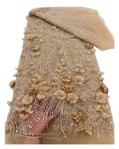 Afrikanischer Spitzenstoff, Französischer 3D-Blumen-Pailletten-Stickerei-Perlen-Tüll-Spitzenstoff For Partykleid, 5 Yards(2) von CCZRD